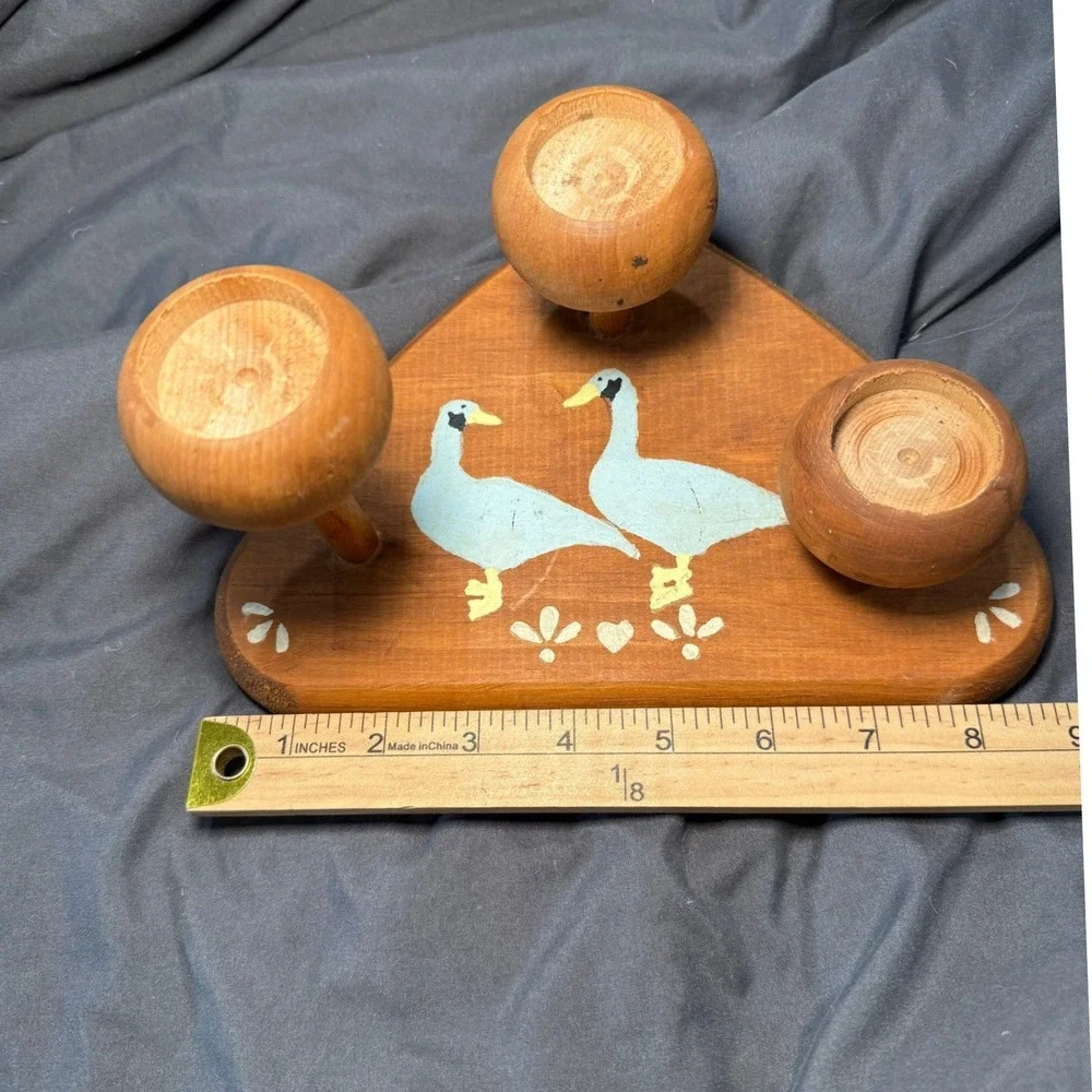 Vintage‎ Wooden Duck Wall Hooks Rack Folk Art Farmhouse Cottage Decor